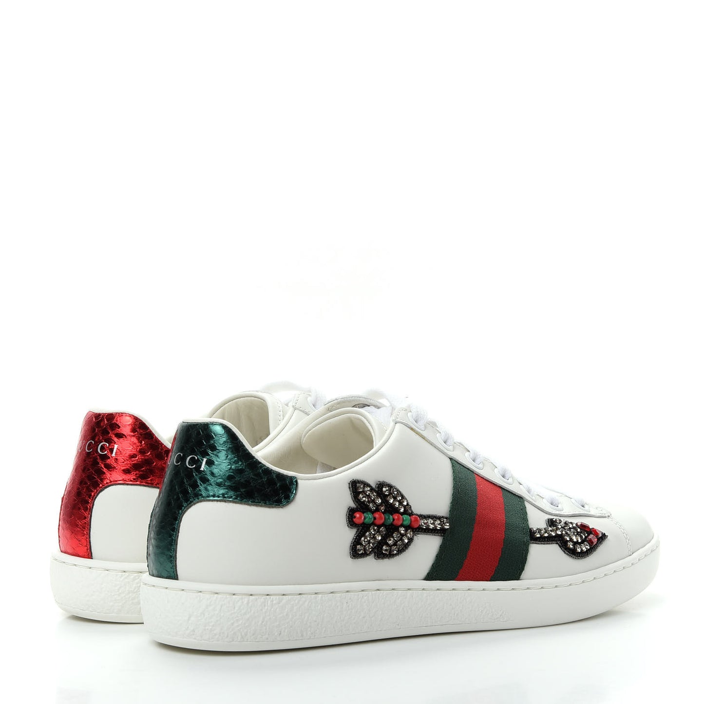 Calfskin Web Studded Womens Arrow Ace Sneakers 35.5 White