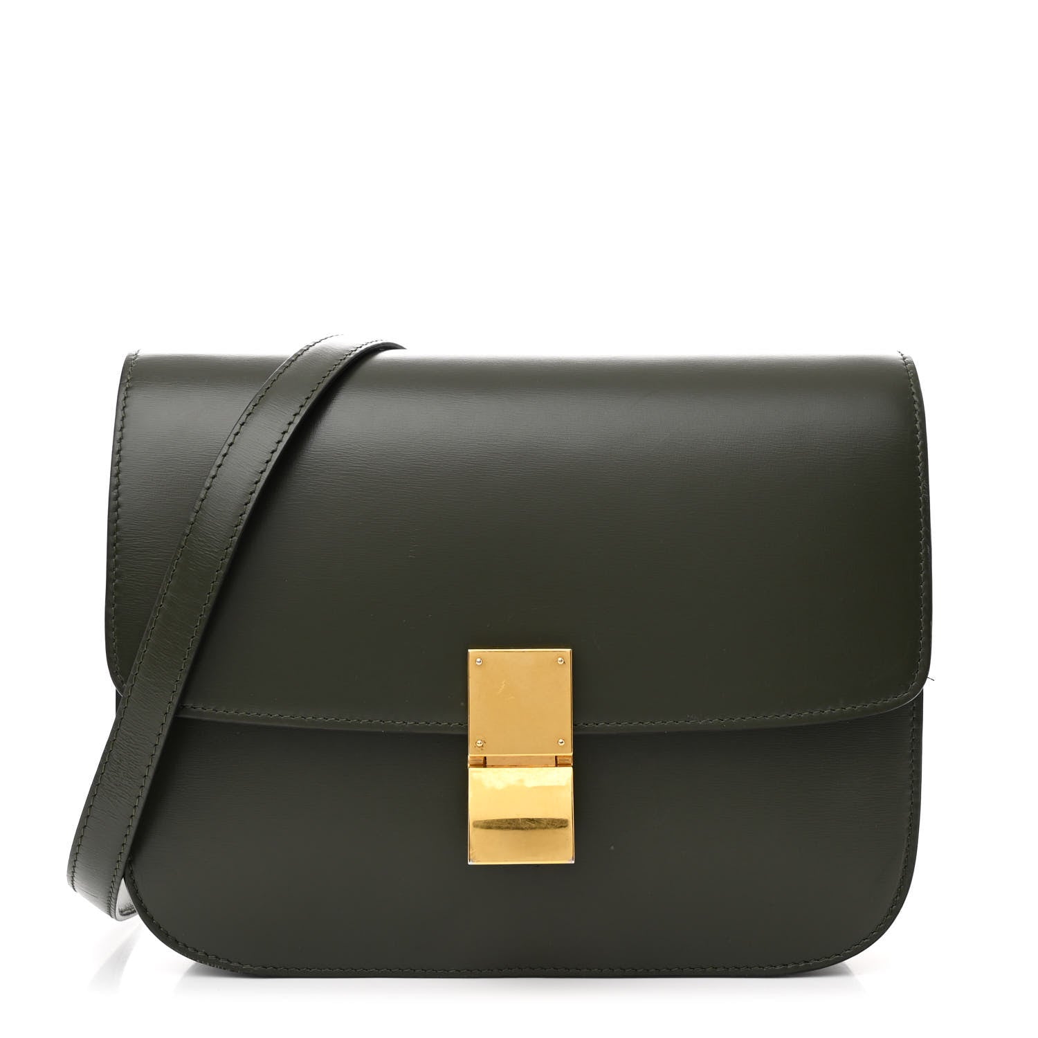 Celine Box Calfskin Medium Classic Box Flap Bag Khaki 1655888 ...