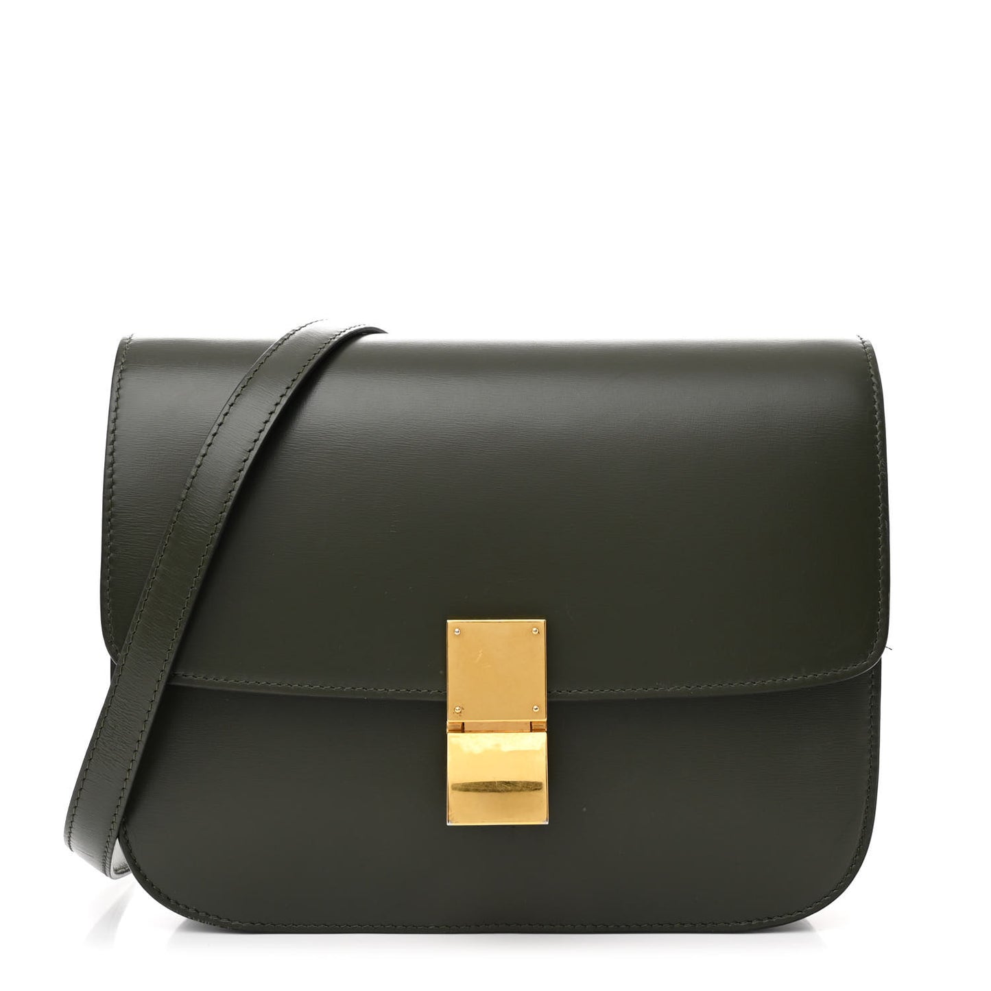 Box Calfskin Medium Classic Box Flap Bag Khaki