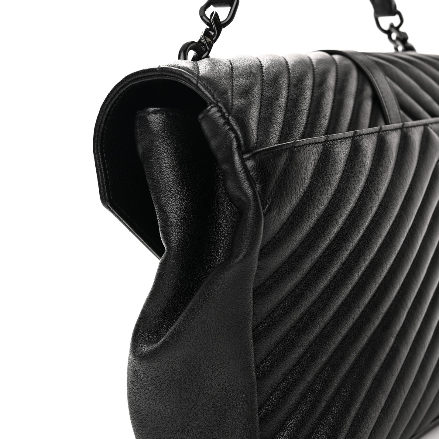Sheepskin Matelasse Chevron Monogram Monochrome Large College Satchel Black