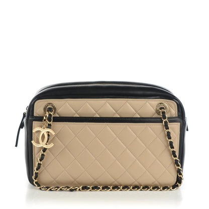 Chanel Lambskin Quilted Graphic Camera Case Beige Black 1 of 8