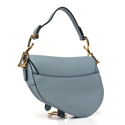 Christian Dior Grained Calfskin Saddle Bag Sky Blue 3 of 9