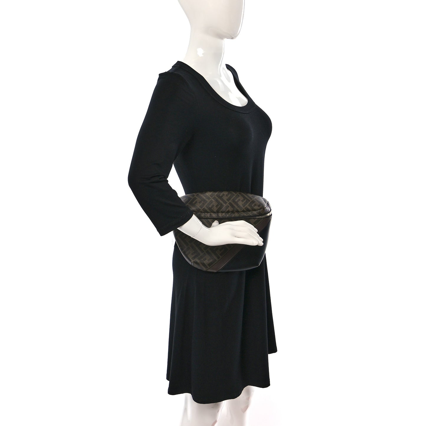 Glazed Fabric Vitello Liberty FF 1974 Diagonal Belt Bag Tobacco Moresco Black