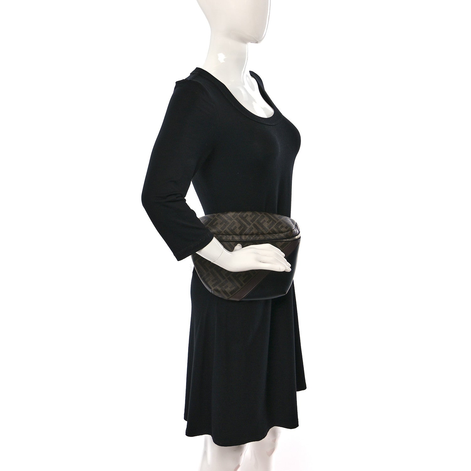 Fendi Glazed Fabric Vitello Liberty FF 1974 Diagonal Belt Bag Tobacco Moresco Black 2 of 10