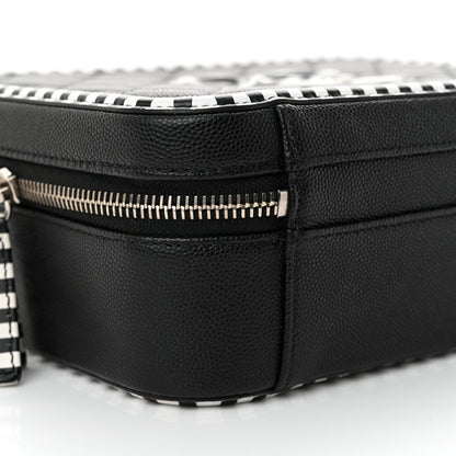 Chanel Caviar Quilted Striped Medium CC Filigree Vanity Case Black White 9 of 11