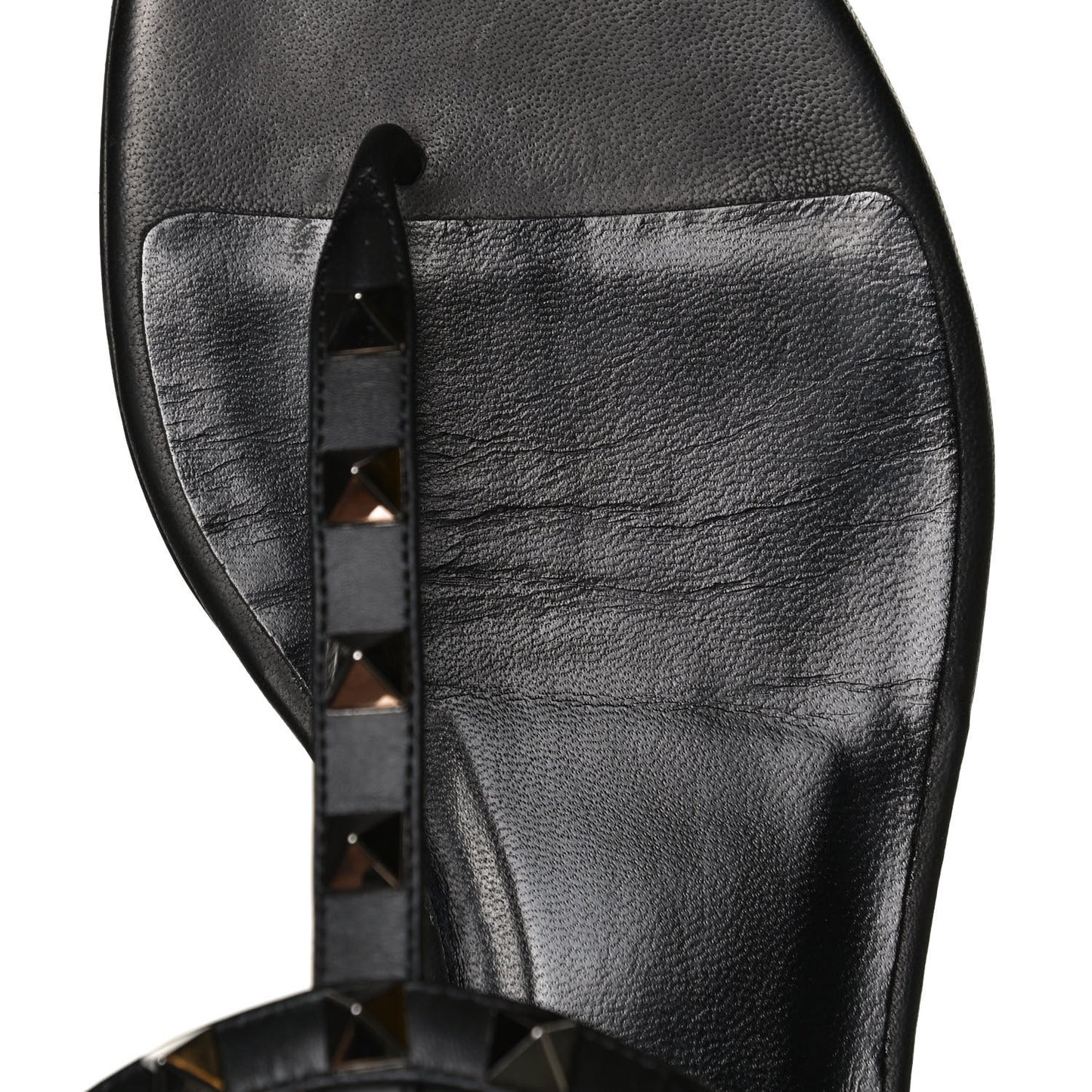 Nappa Rockstud Ankle Strap Flat Thong Sandals 37.5 Black