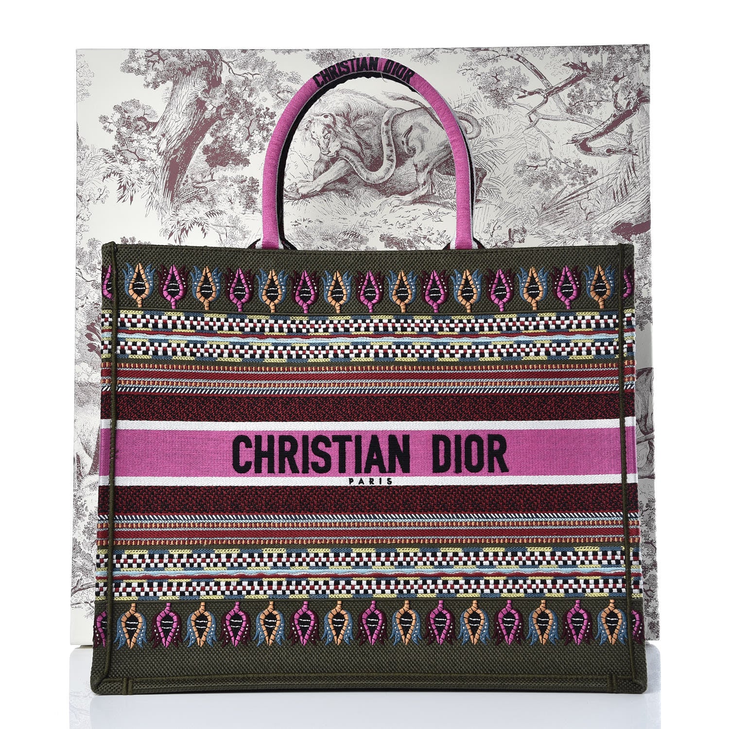Christian Dior Canvas Embroidered Book Tote Olive Multicolor 8 of 12