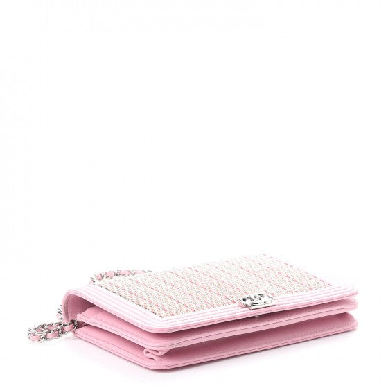 Calfskin Crystal Studded Boy Wallet On Chain WOC Pink