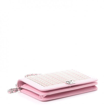 Chanel Calfskin Crystal Studded Boy Wallet On Chain WOC Pink 4 of 14