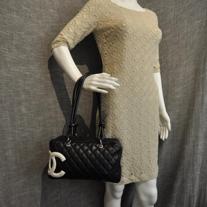 Chanel Calfskin Quilted Large Cambon Bowler White Black 2 of 10