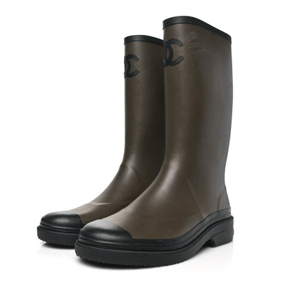 Chanel Caoutchouk CC High Boots 41 Khaki Black 3 of 8