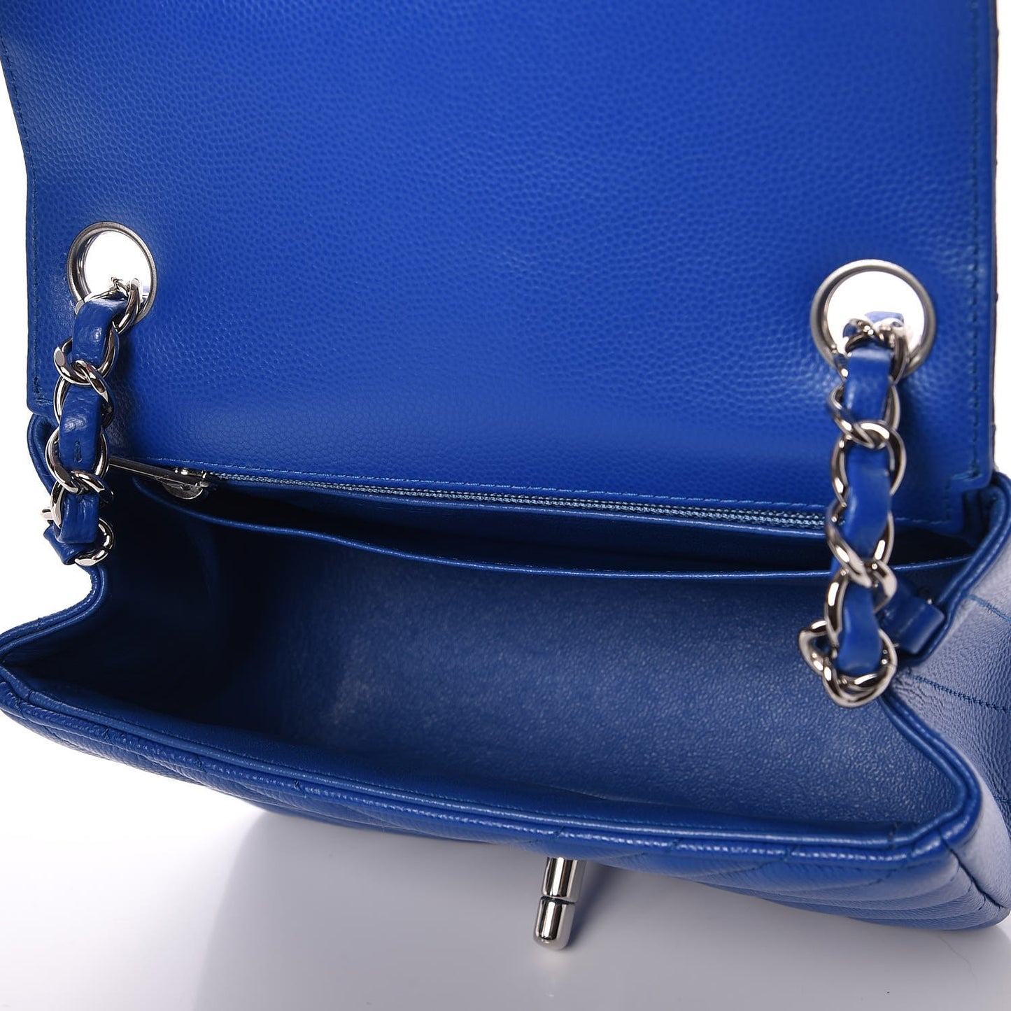 Caviar Chevron Quilted Mini Square Flap Blue
