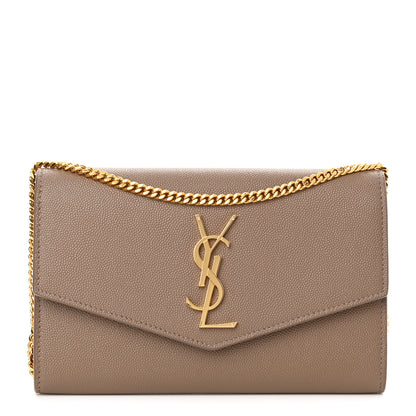 Saint Laurent Grain De Poudre Monogram Uptown Chain Wallet Taupe 3 of 13