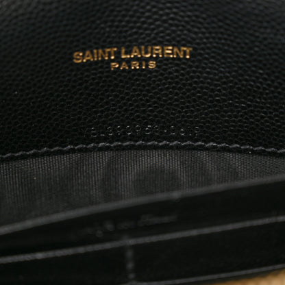 Saint Laurent Grain De Poudre Matelasse Chevron Monogram Envelope Chain Wallet Black 7 of 14