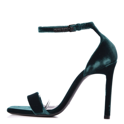 Saint Laurent Velvet Amber 105 Ankle Strap Sandals 35 Malachite 1 of 8