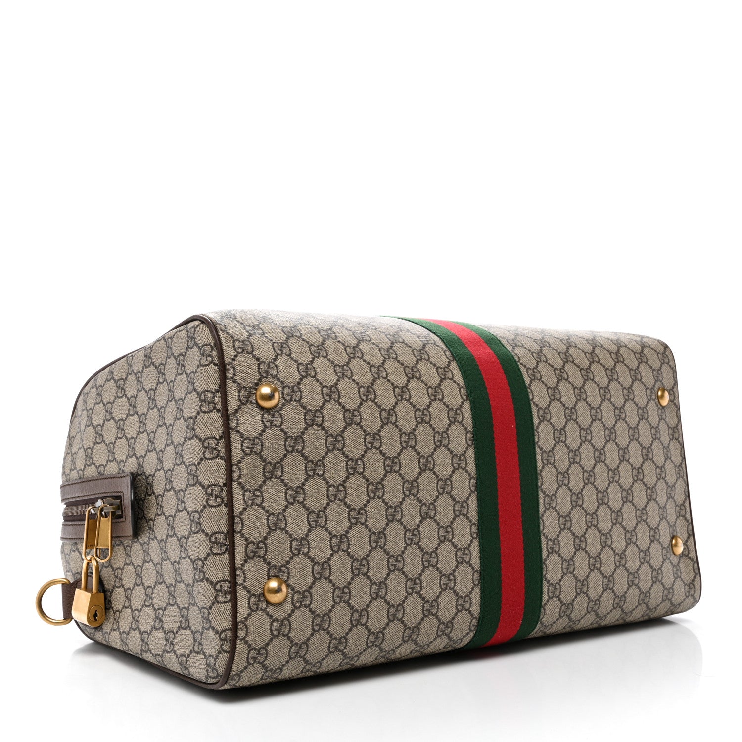 Gucci GG Supreme Monogram Textured Dollar Calfskin Web Medium Ophidia Carry-On Duffle Bag Beige Ebony New Acero 3 of 10