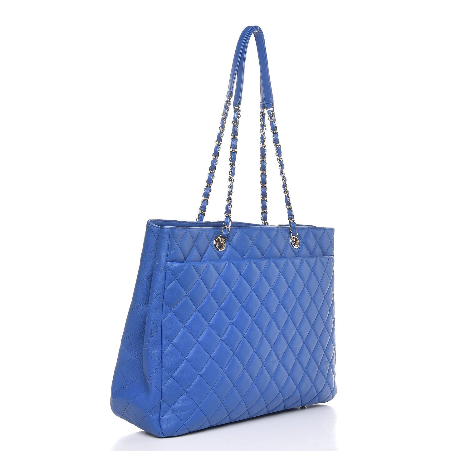 Calfskin Quilted Large CC Shopping Tote Blue