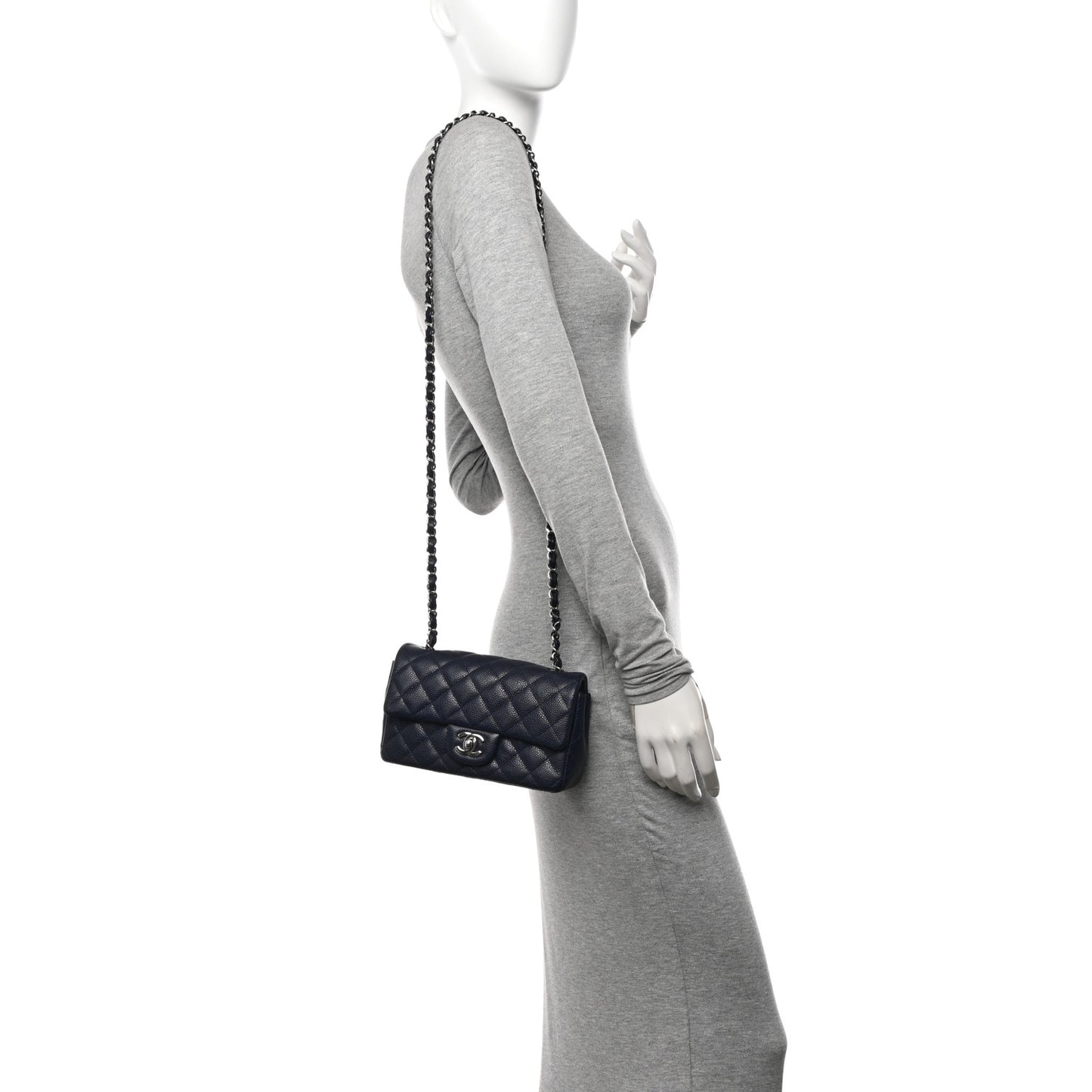 Caviar Quilted Mini Rectangular Flap Navy