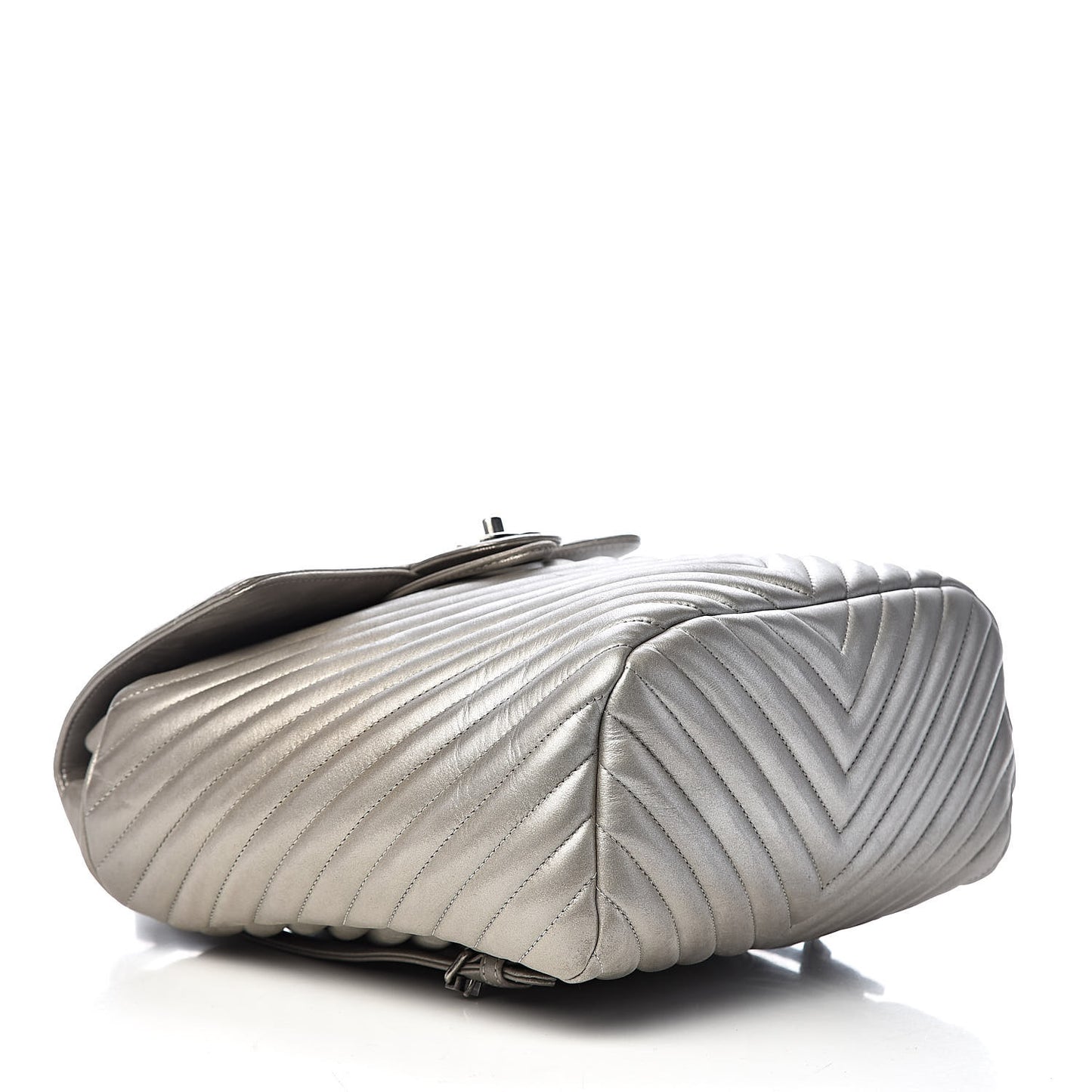 Metallic Calfskin Chevron Quilted Small Urban Spirit Backpack Silver