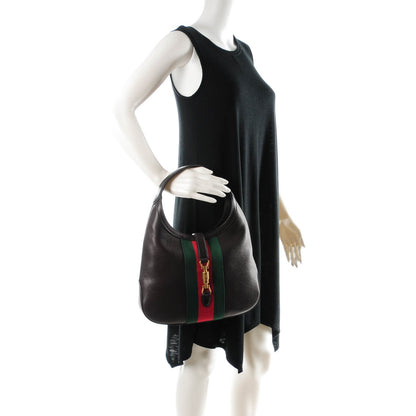 Gucci Soft Grained Calfskin Web Medium Jackie Hobo Dark Brown 2 of 7