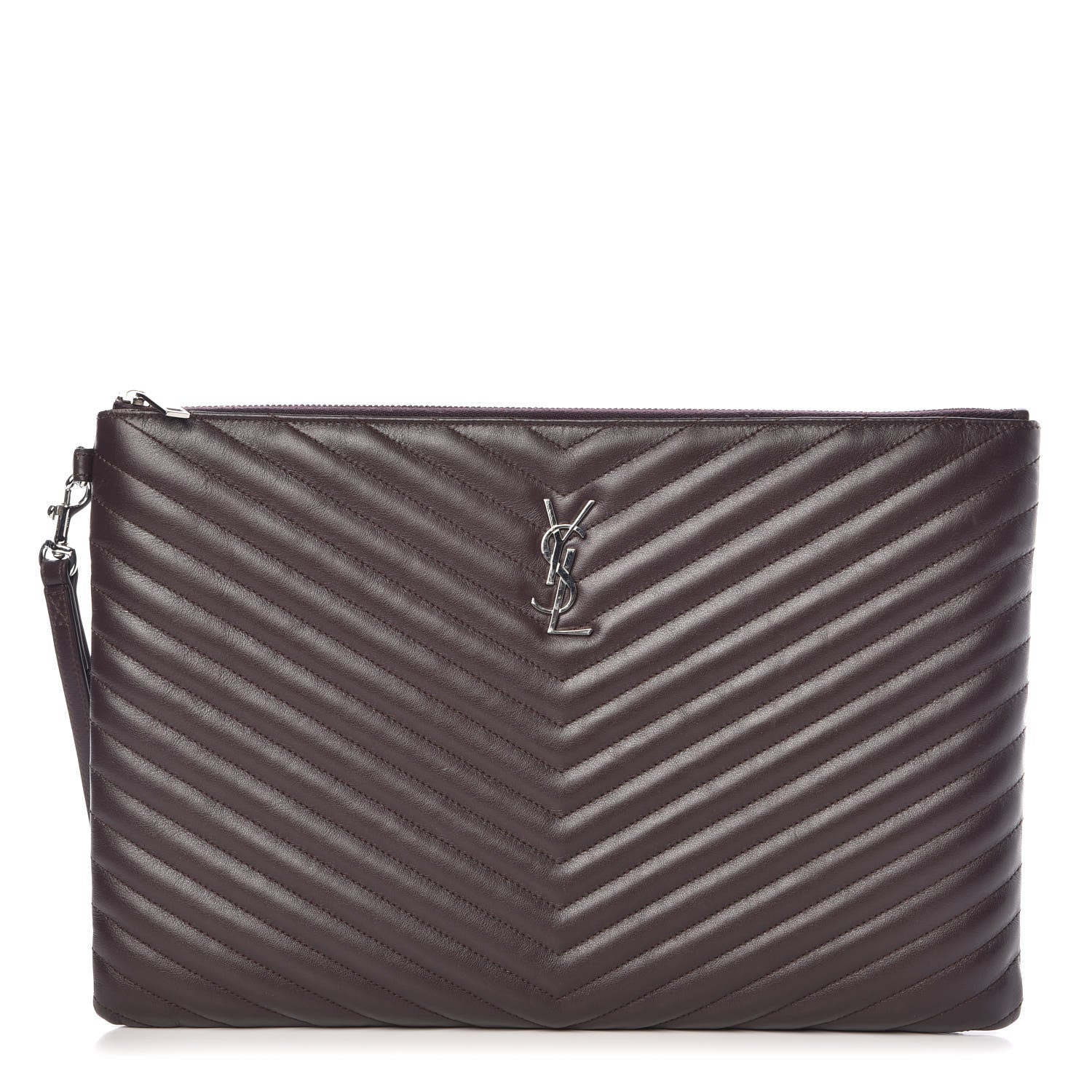 Saint Laurent Calfskin Matelasse Chevron Monogram Document Holder Amaranto 1 of 10