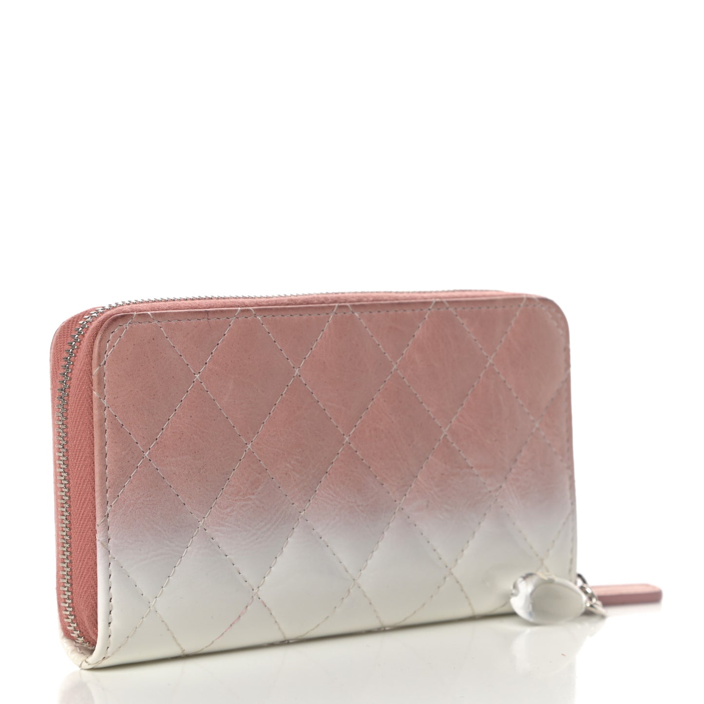 Ombre Patent Calfskin Quilted Small Zip Around Wallet Pink White