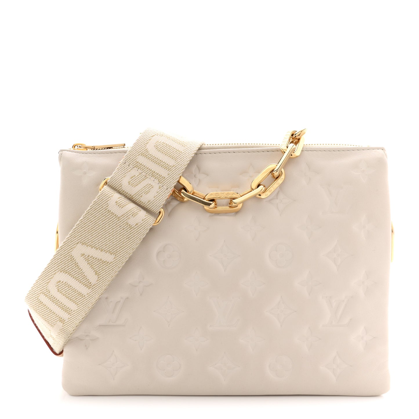 Lambskin Embossed Monogram Coussin PM Beige Cream