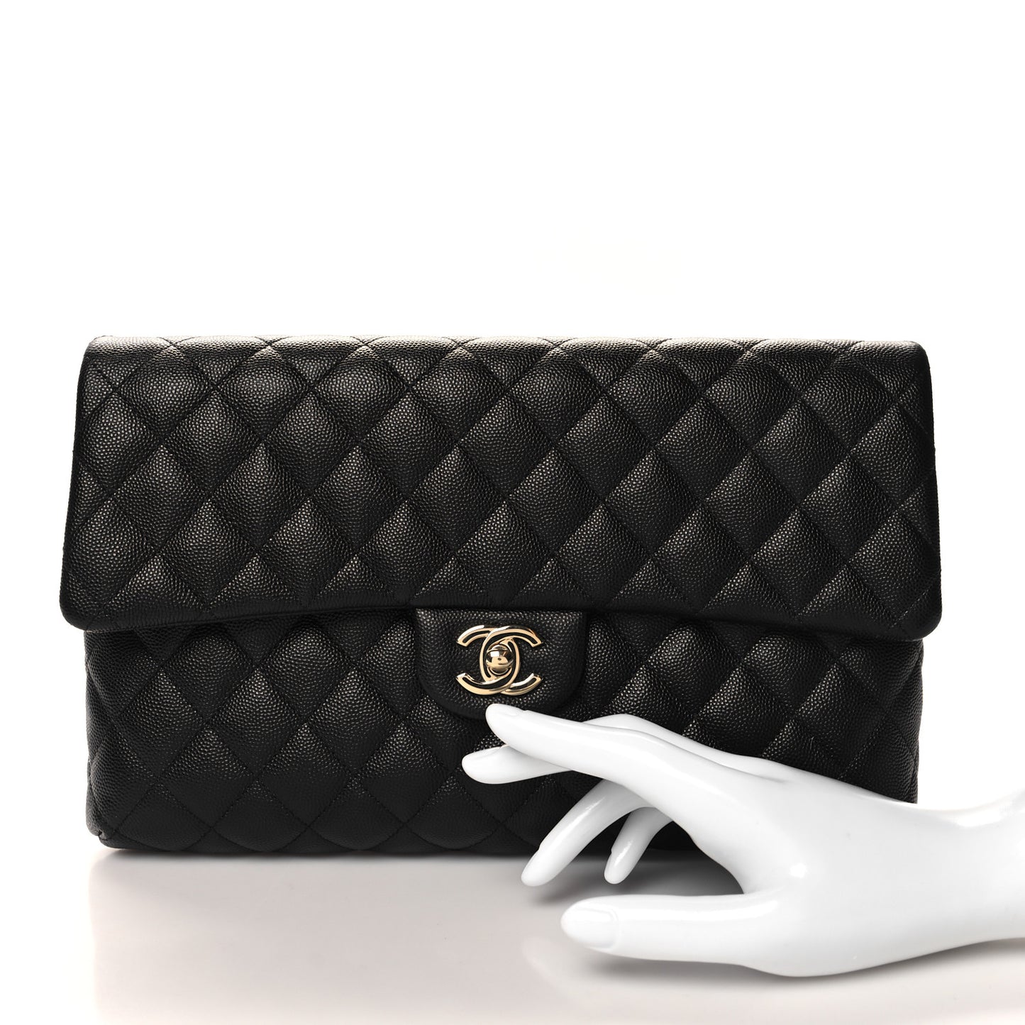 Caviar Quilted Flap Clutch Black
