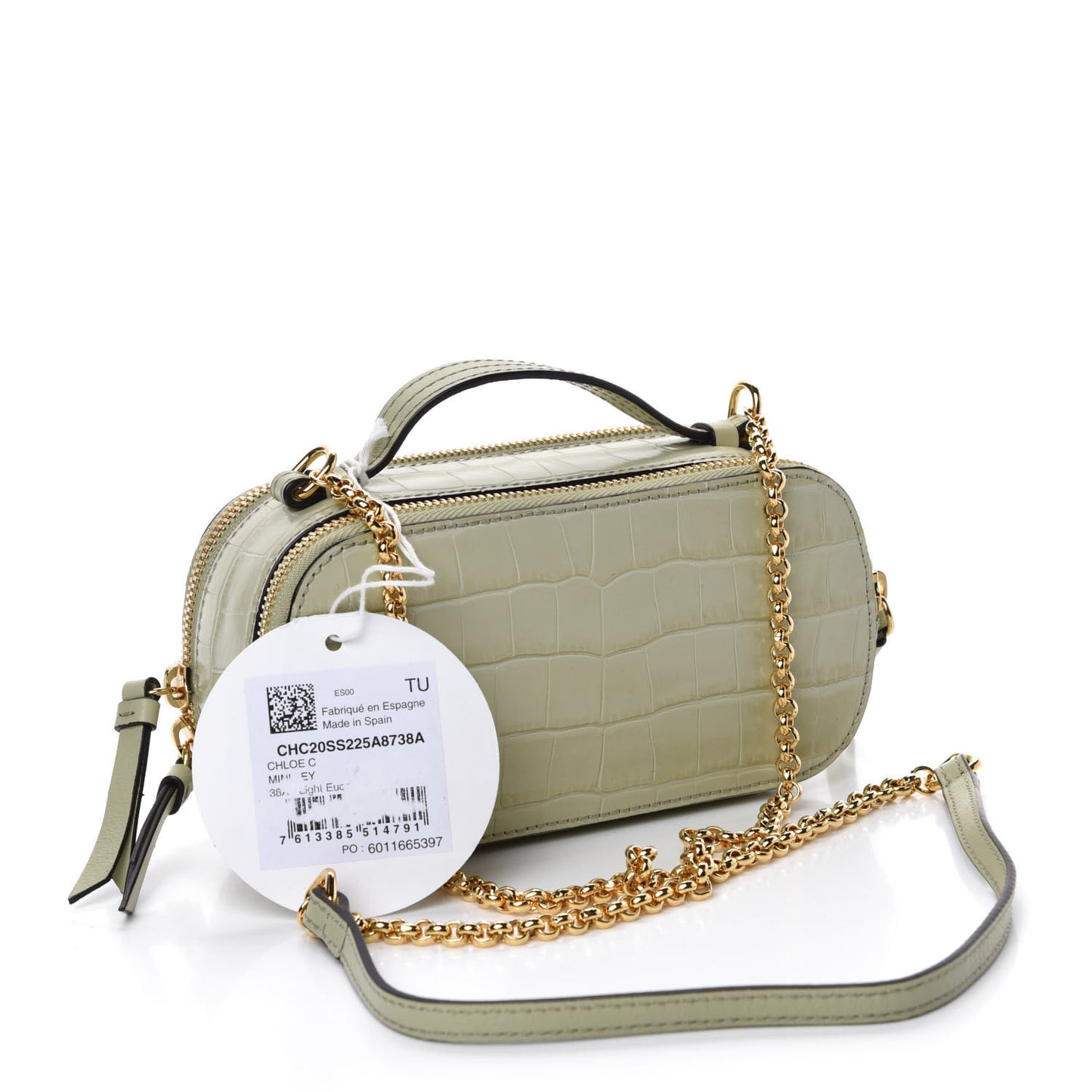 Calfskin Crocodile Embossed Mini C Vanity Bag Light Eucalyptus