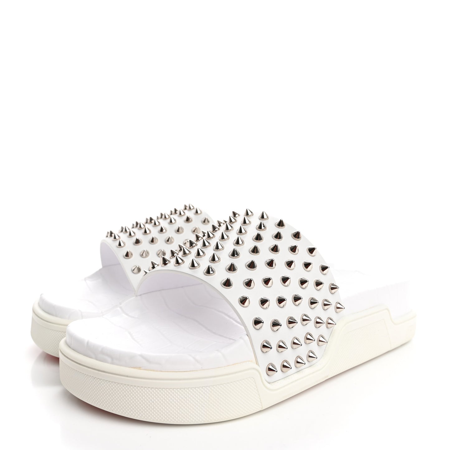 Calfskin Donna Studded Pool Fun Platform Flat Slide Sandals 41 White