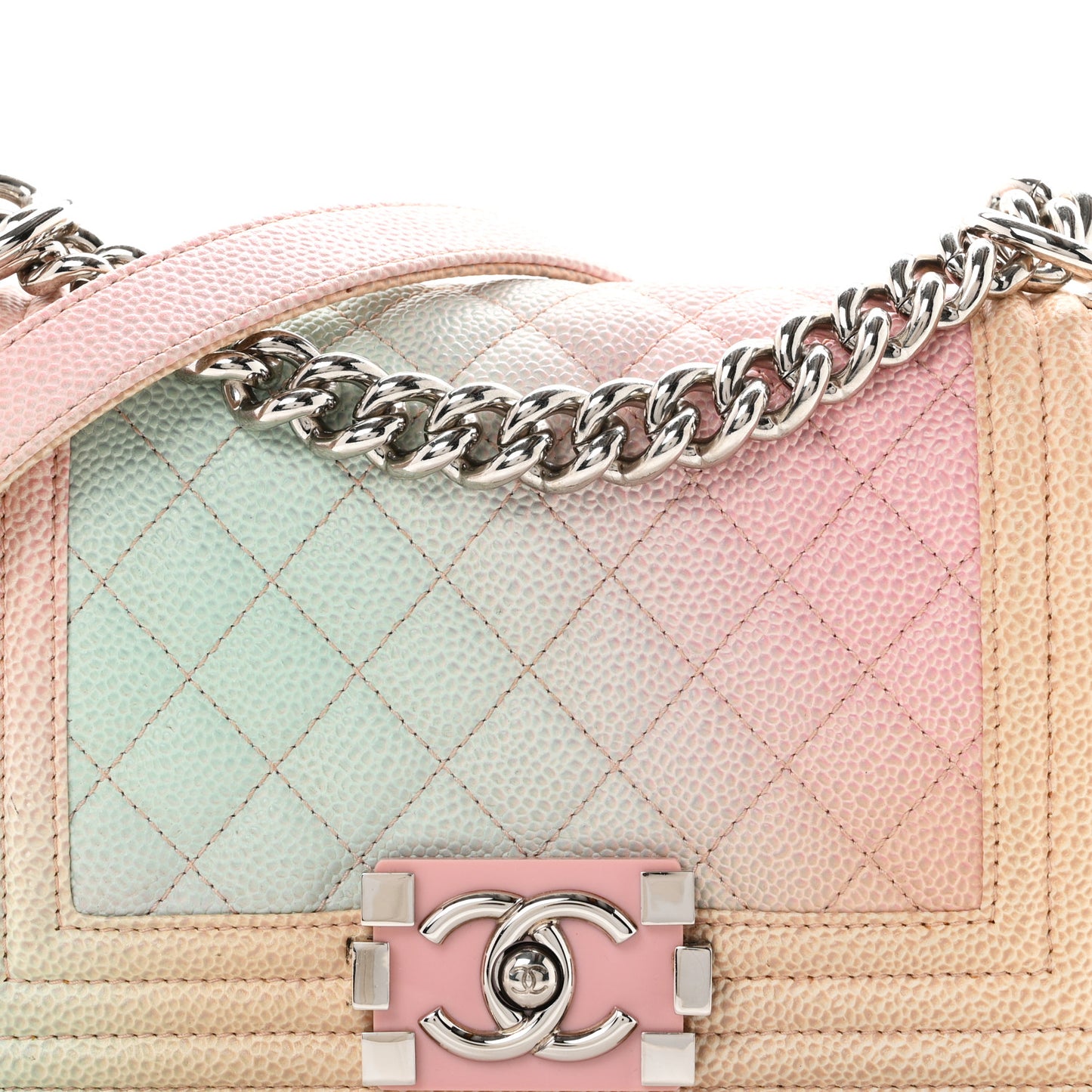 Caviar Quilted Small Rainbow Boy Flap Multicolor