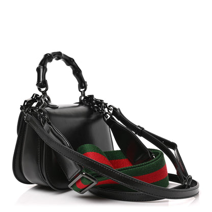 Gucci Boarded Dyana Lux Calfskin Web Monochrome Mini Bamboo 1947 Top Handle Bag Black 3 of 7