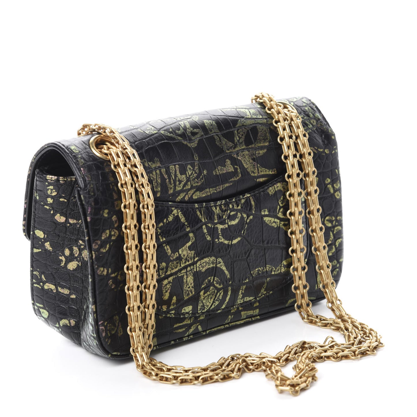Calfskin Crocodile Embossed Graffiti 2.55 Mini Cocodile Reissue Flap Black Pink