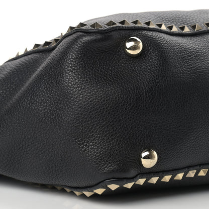 Valentino Garavani Pebbled Calfskin Medium Rockstud Tote Black 6 of 7