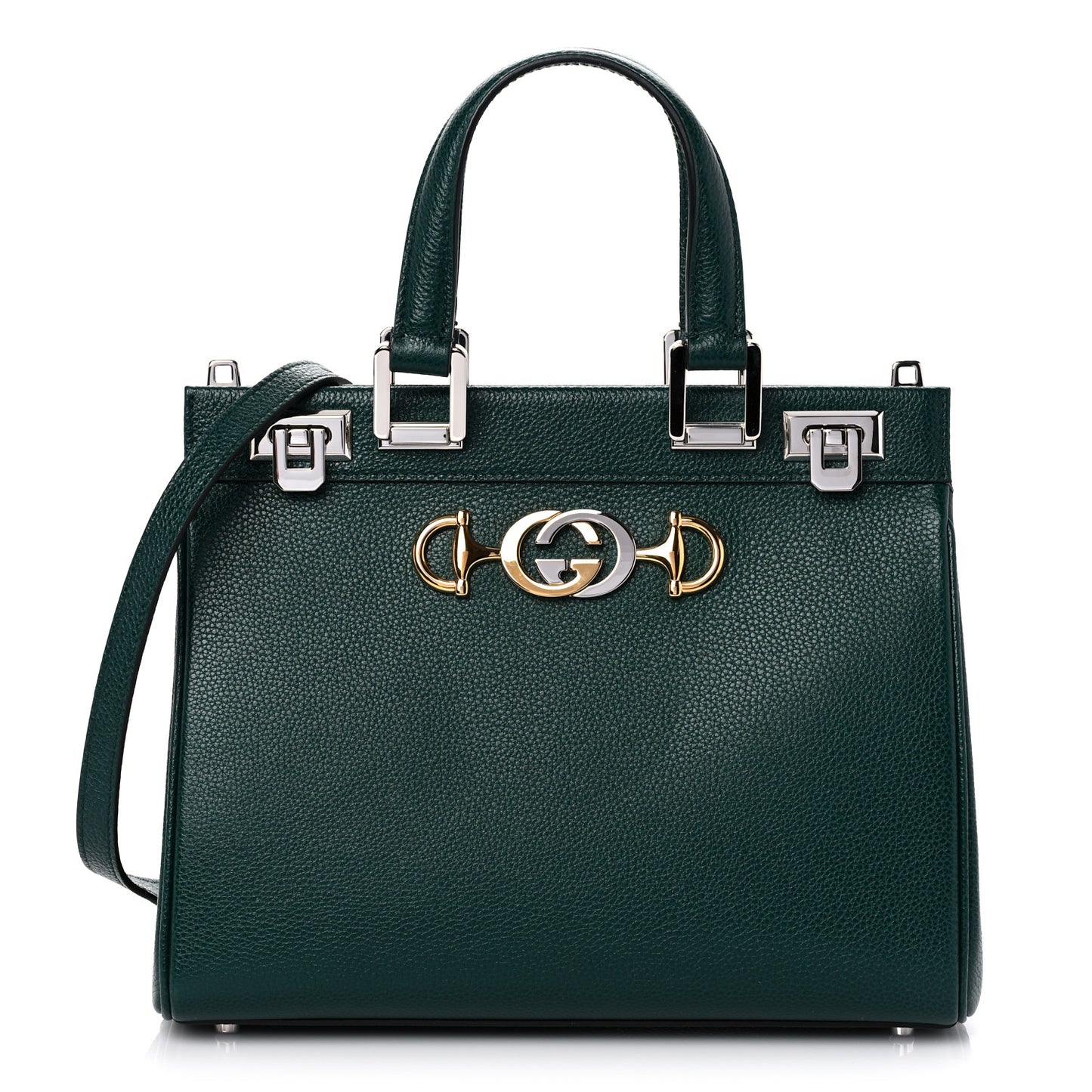 Grainy Calfskin Small Zumi Top Handle Bag Vintage Green
