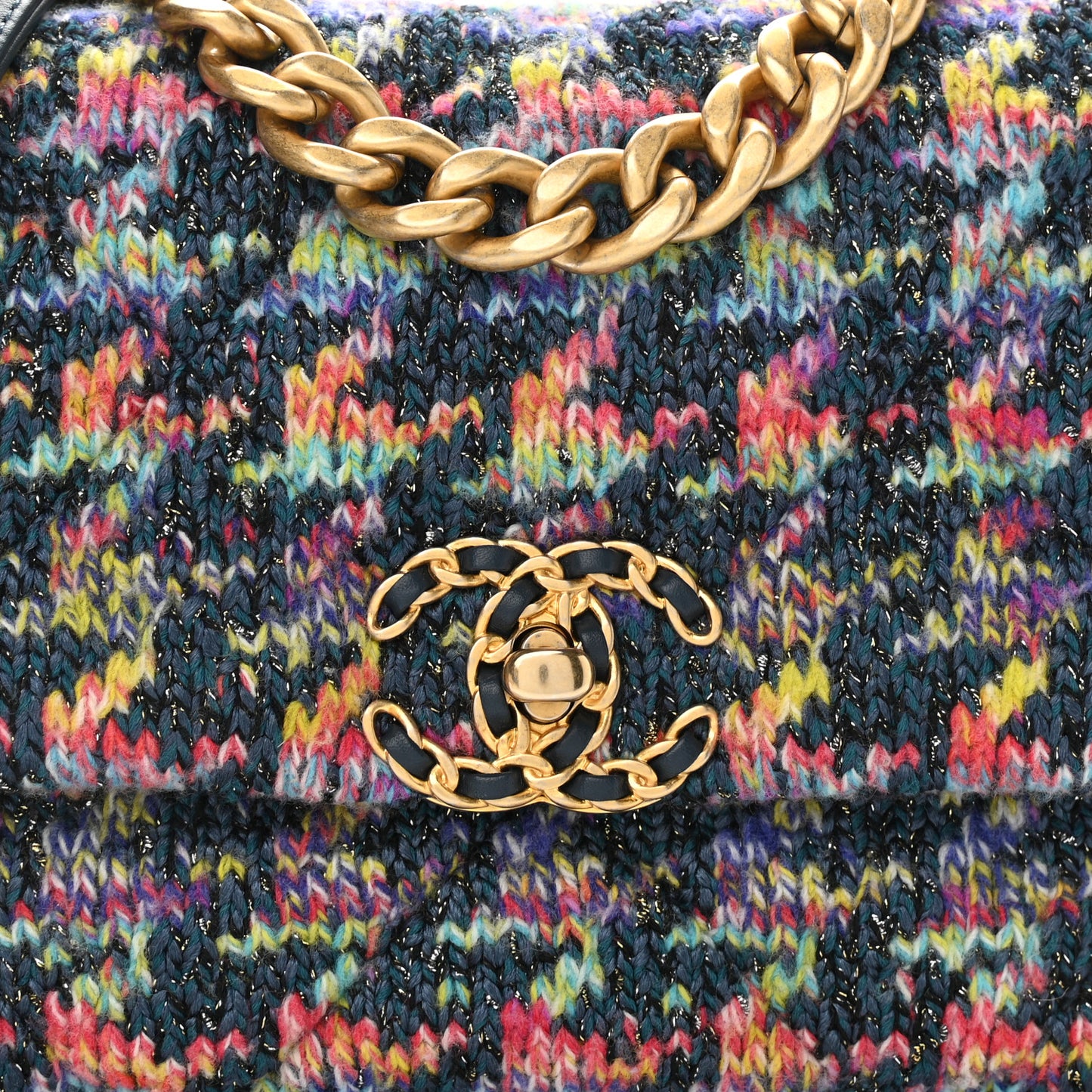 Tweed Quilted Medium Chanel 19 Flap Dark Multicolor