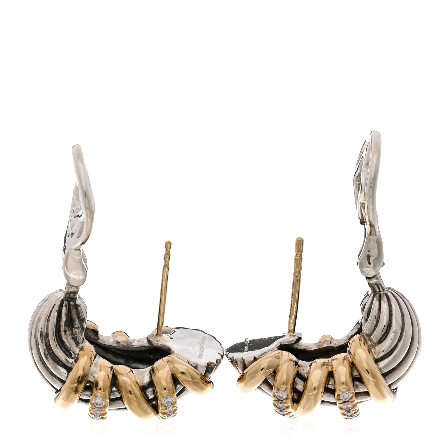 18K Yellow Gold Sterling Silver Diamond Helena Shrimp Earrings