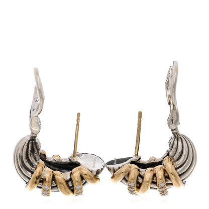 David Yurman 18K Yellow Gold Sterling Silver Diamond Helena Shrimp Earrings 3 of 4