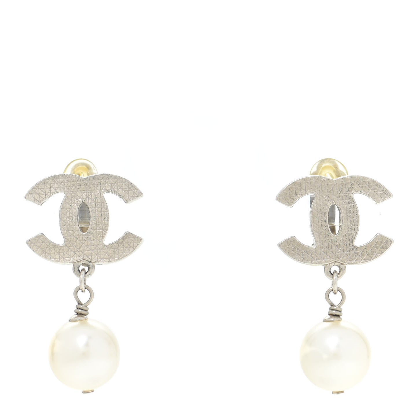 Pearl CC Drop Clip On Earrings Silver