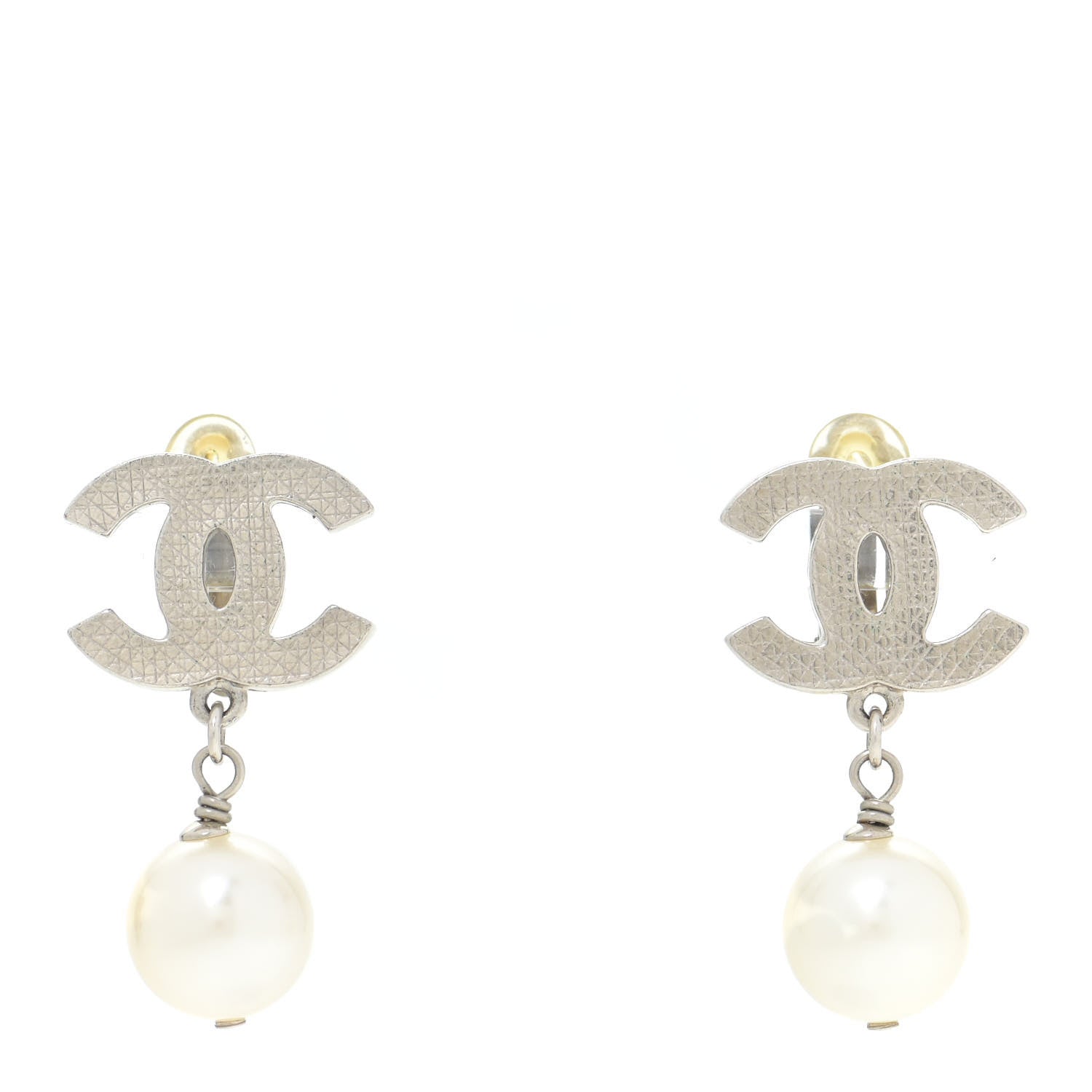 Chanel Pearl CC Drop Clip On Earrings Silver 1 of 4