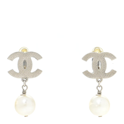 Chanel Pearl CC Drop Clip On Earrings Silver 1 of 4