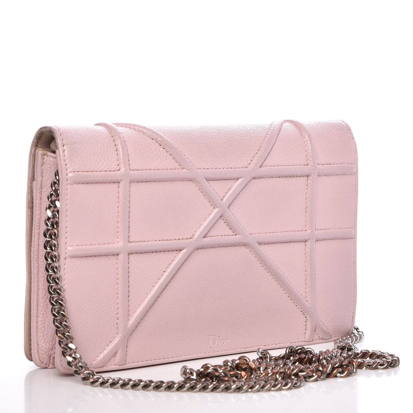 Grained Calfskin Diorama Wallet on Chain Pouch Rose Poudre