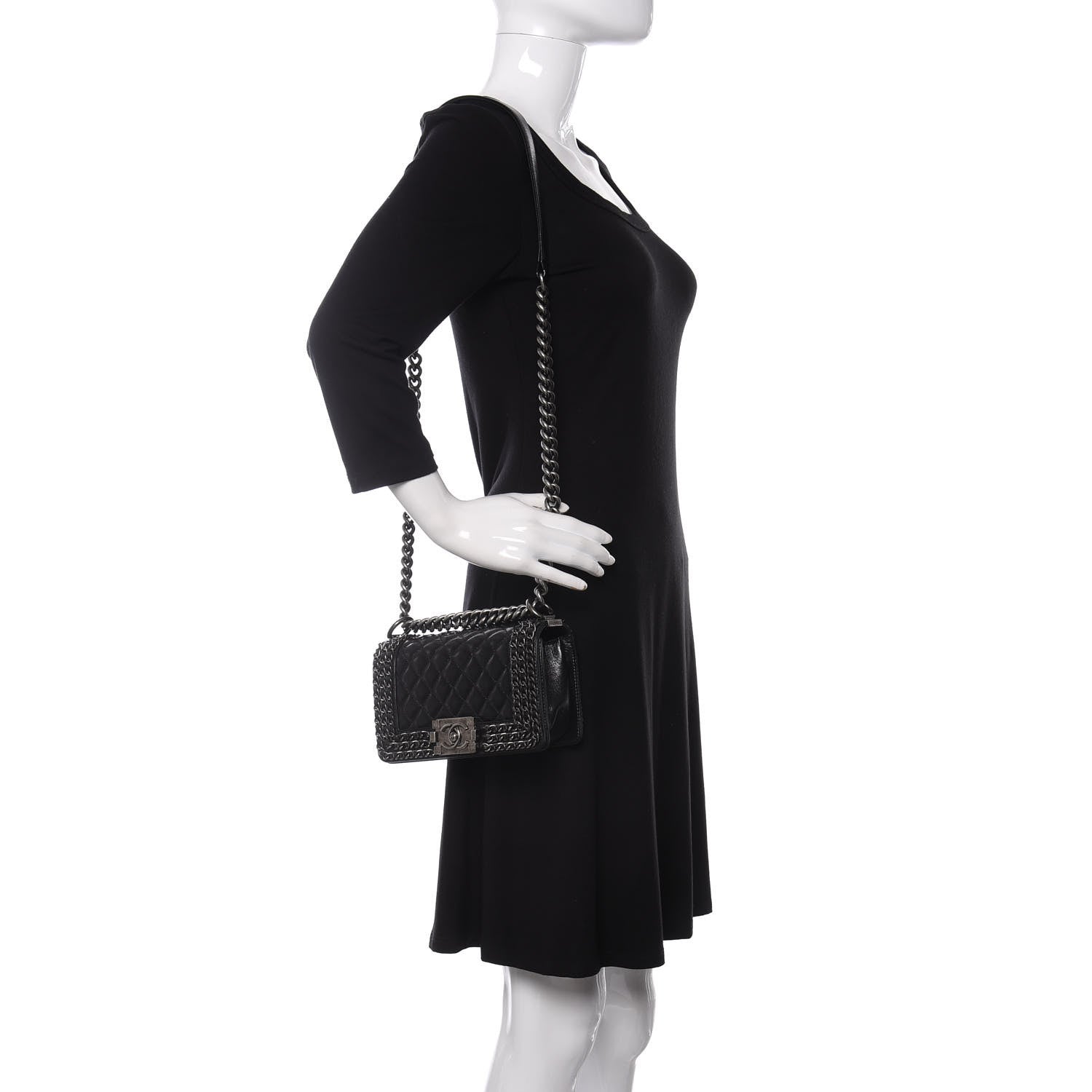 Chanel Glazed Calfskin Quilted Small Boy Chained Flap Black 2 of 12