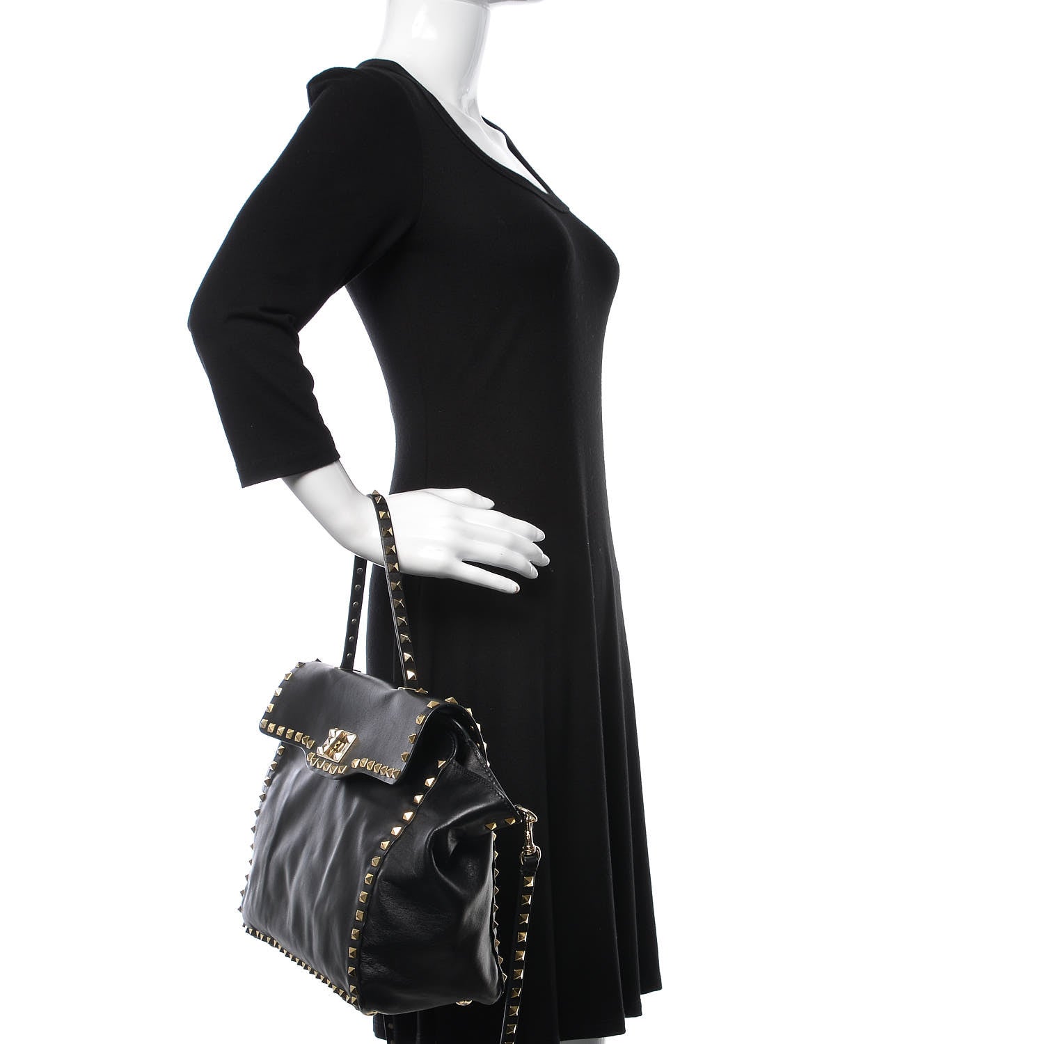 Valentino Garavani Vitello Rockstud Single Handle Flap Tote Black 3 of 14