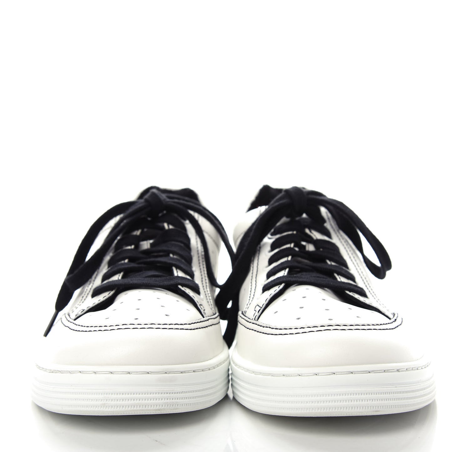 Calfskin Womens Logo Sneakers 41 Black White