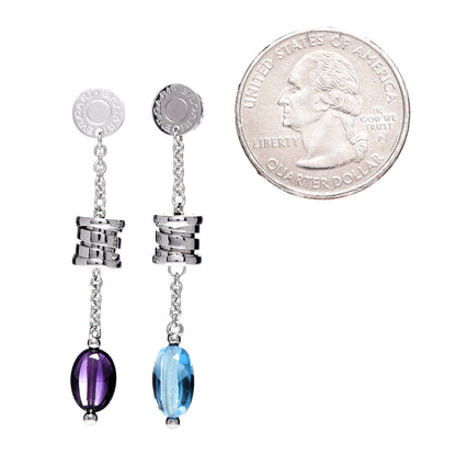 Bulgari 18K White Gold Amethyst Blue Topaz B.Zero1 Drop Earrings 2 of 4