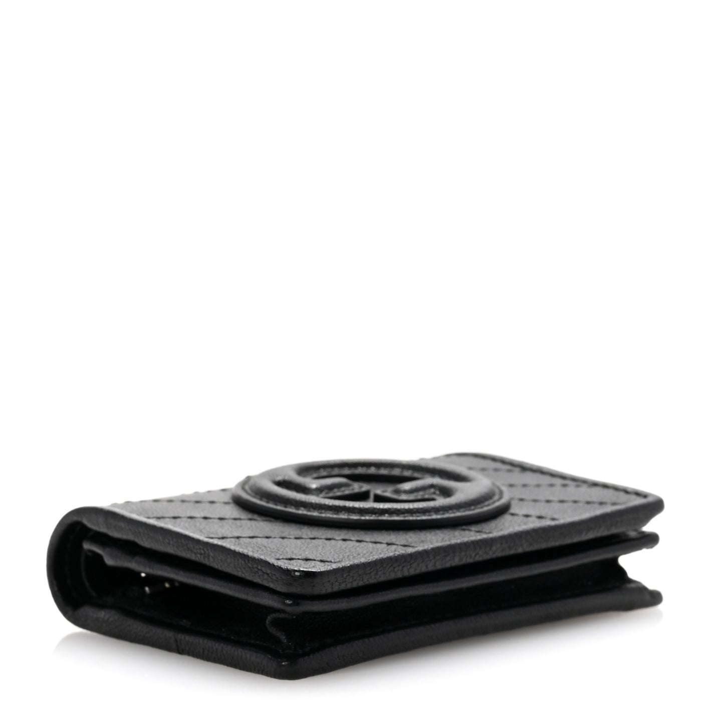 Sakai Be Green Calfskin Diagonal Stitched Blondie Card Case Wallet Black