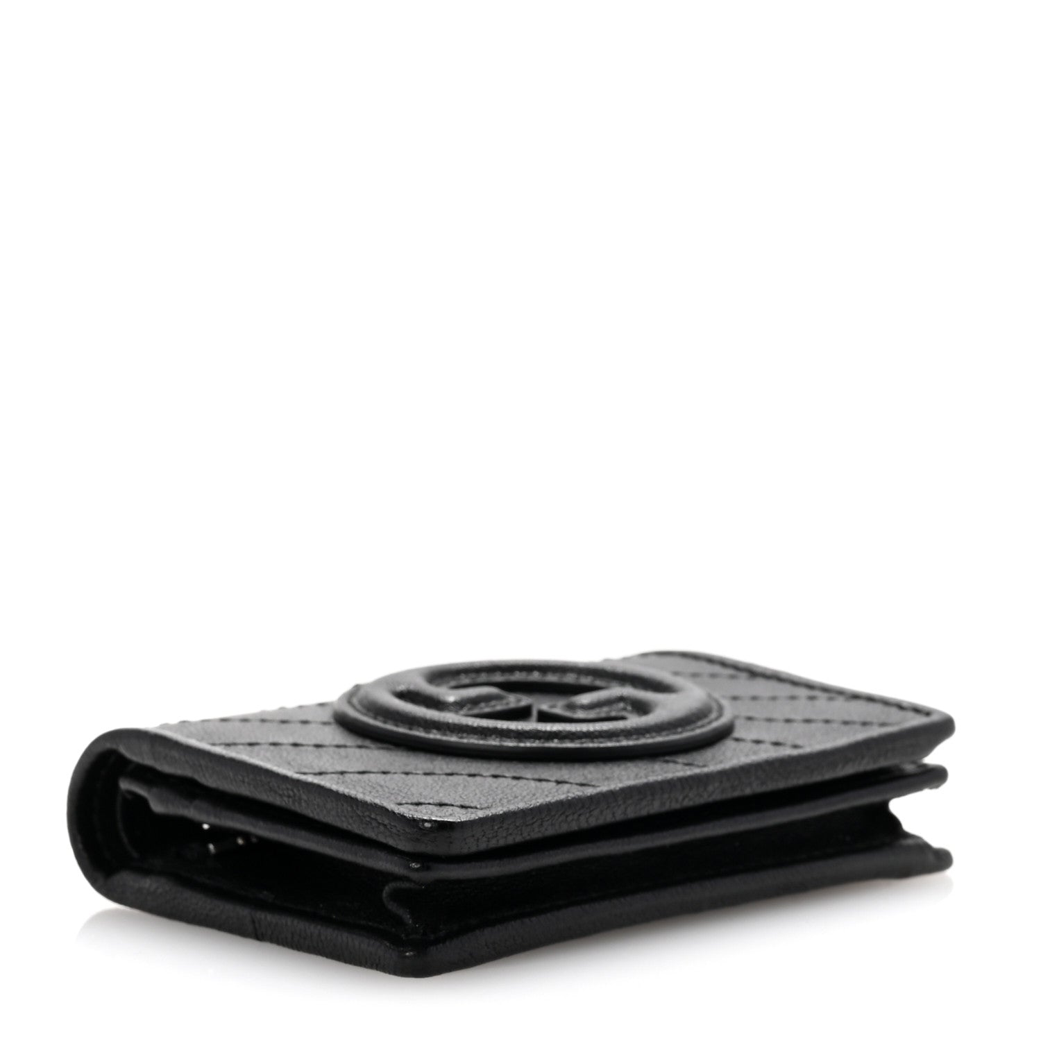 Gucci Sakai Be Green Calfskin Diagonal Stitched Blondie Card Case Wallet Black 4 of 8