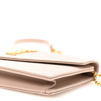 Saint Laurent Grain De Poudre Matelasse Chevron Monogram Envelope Chain Wallet Rose Antic 10 of 11