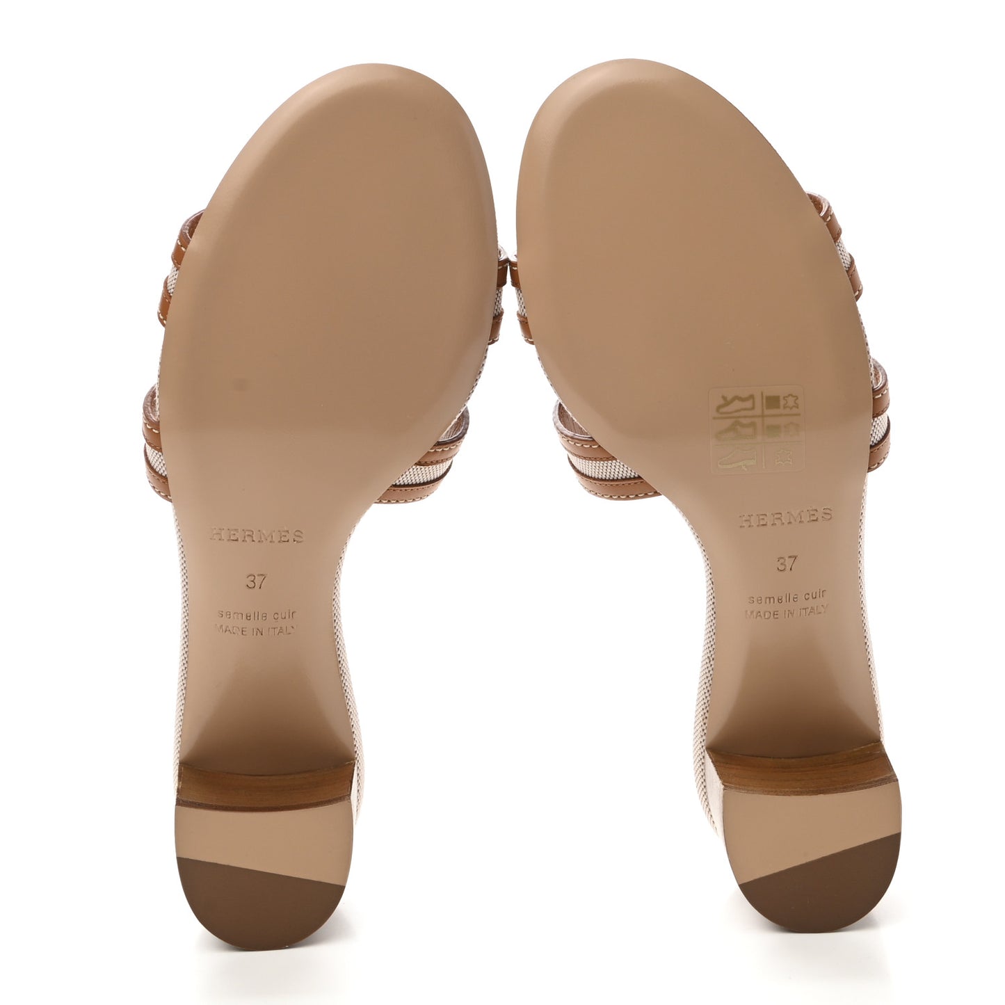 Calfskin Canvas Oasis Sandals 37 Noisette Beige Dore